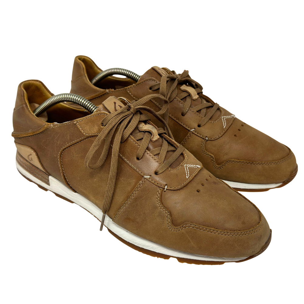 Olukai Huakai Li Brown Leather Shoes Sneakers Mens 10.5 Casual Lace Up Comfort